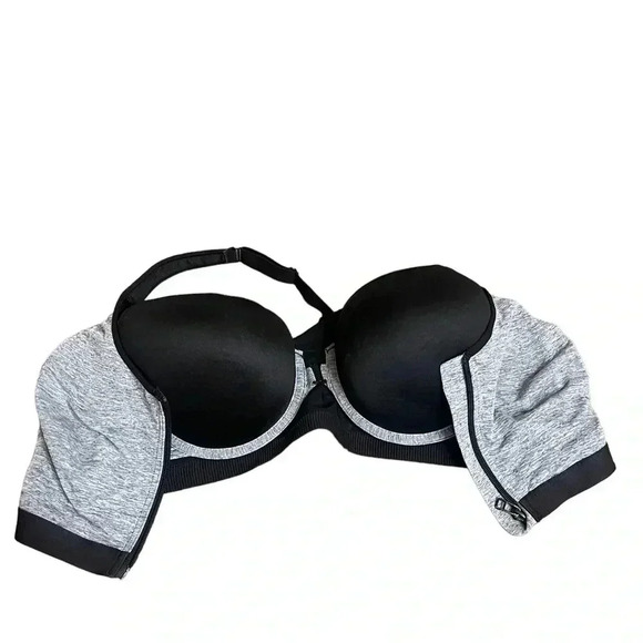 Avenue Zipped Sports Bra in Heather Gray and Black Front Closure Womens Size 42D - Picture 8 of 13